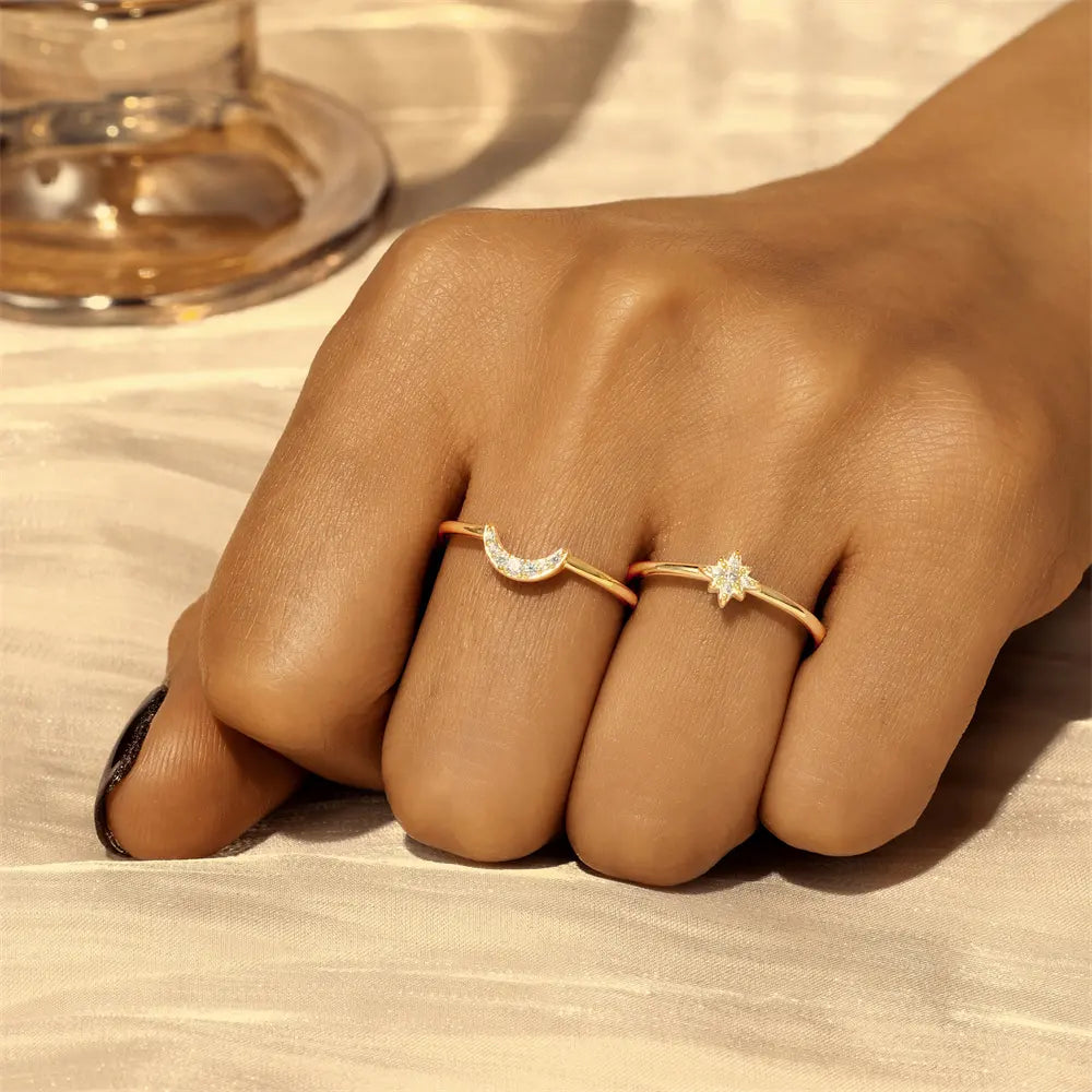 Moon & Star Double Ring