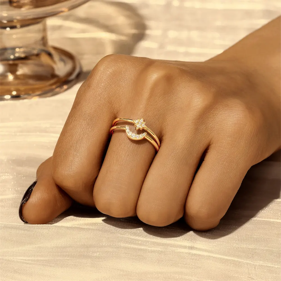 Moon & Star Double Ring