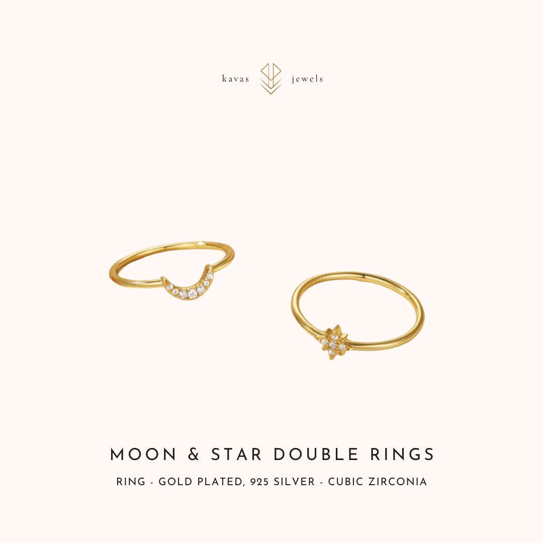 Moon & Star Double Ring