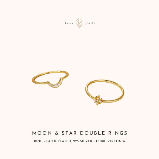 Moon & Star Double Ring