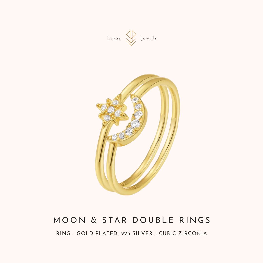 Moon & Star Double Ring