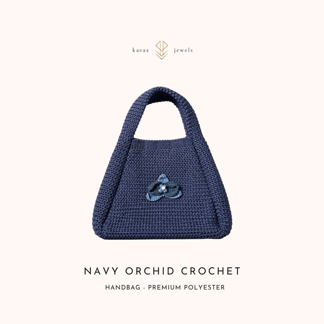 Navy Orchid Crochet Navy Handbag