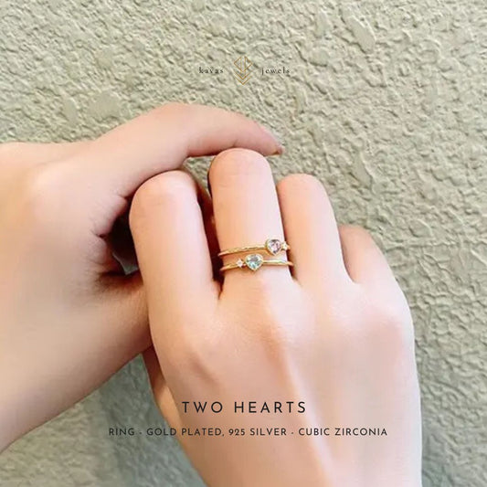 Two Hearts Blue Purple Ring