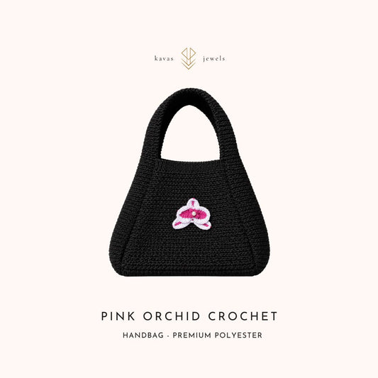 Purple & Pink Orchid Crochet Black Handbag