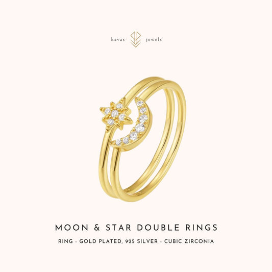 Moon & Star Double Ring