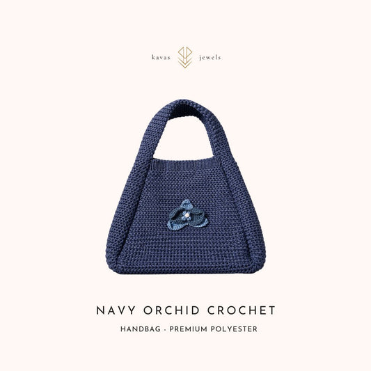 Navy Orchid Crochet Navy Handbag