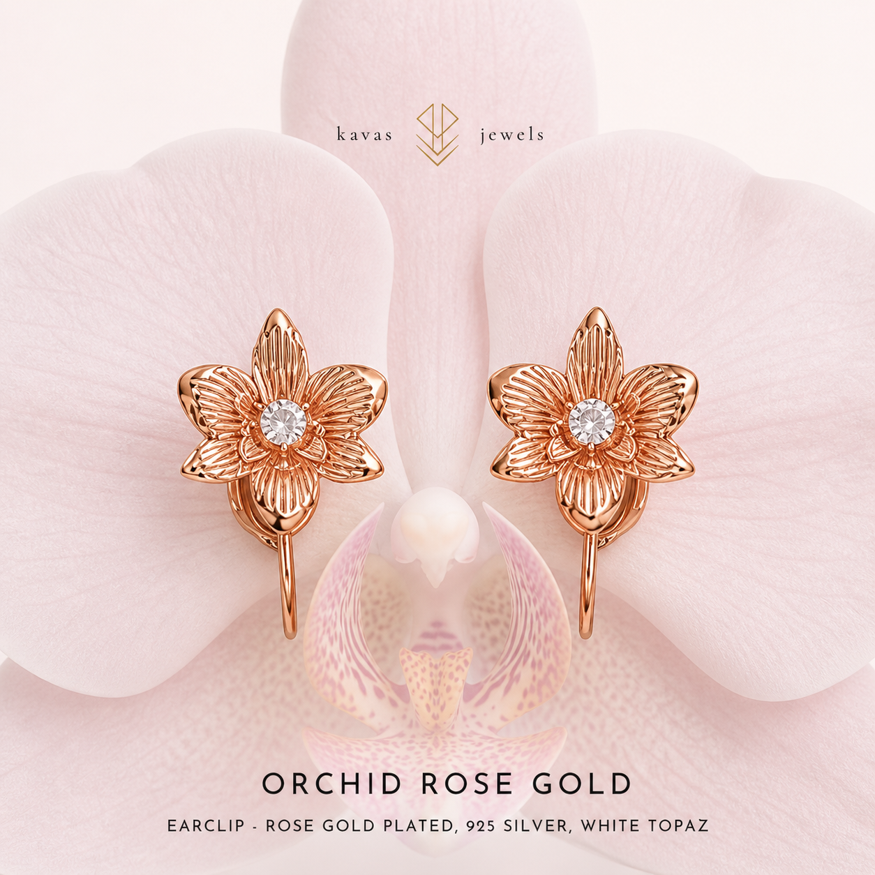 Orchid Ear Clip in Rose Gold Rose Quartz